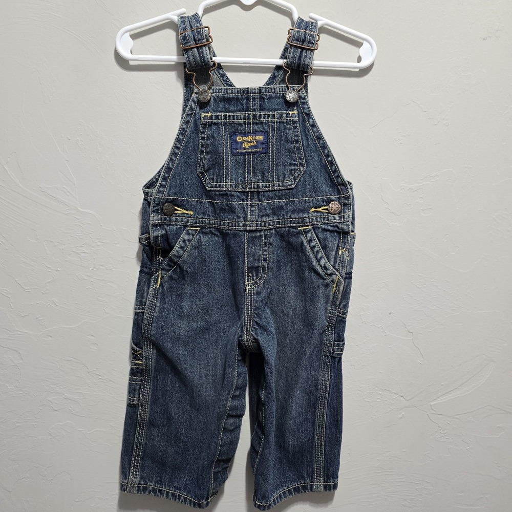 OshKosh B'gosh Vestbak Baby 9M Denim Overalls Carpenter Snap Leg Cotton